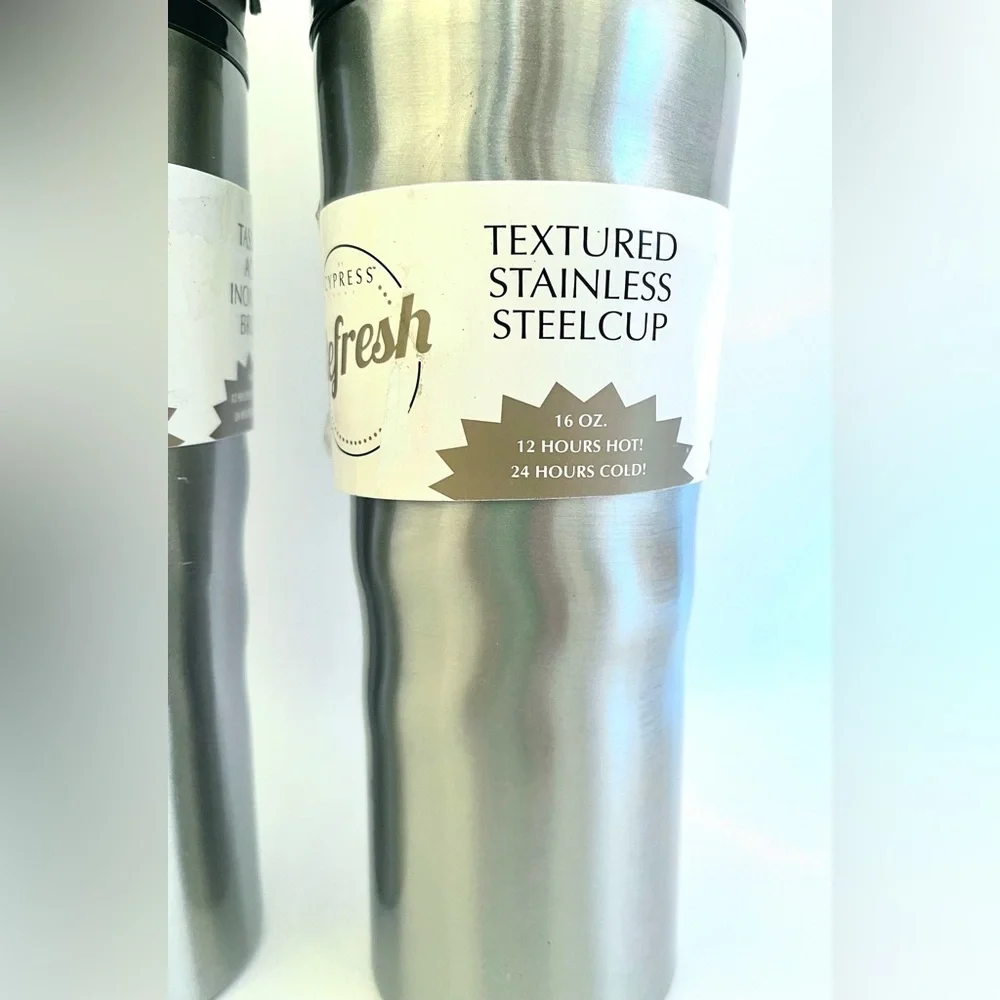 Set of 2 Cypress Refresh Stainless Steel Travel Mugs 16 oz Hot Cold Tumblers